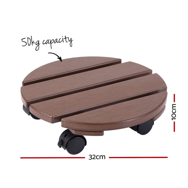 Gardeon 2PC Plant Carts HDPE Plant Caddy With Lockable Wheels Rolling Brown Gardeon