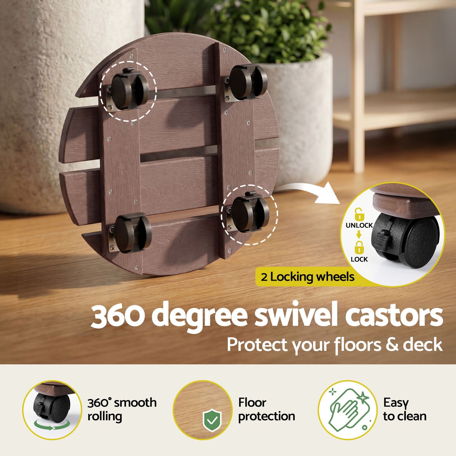 Gardeon 2PC Plant Carts HDPE Plant Caddy With Lockable Wheels Rolling Brown Gardeon