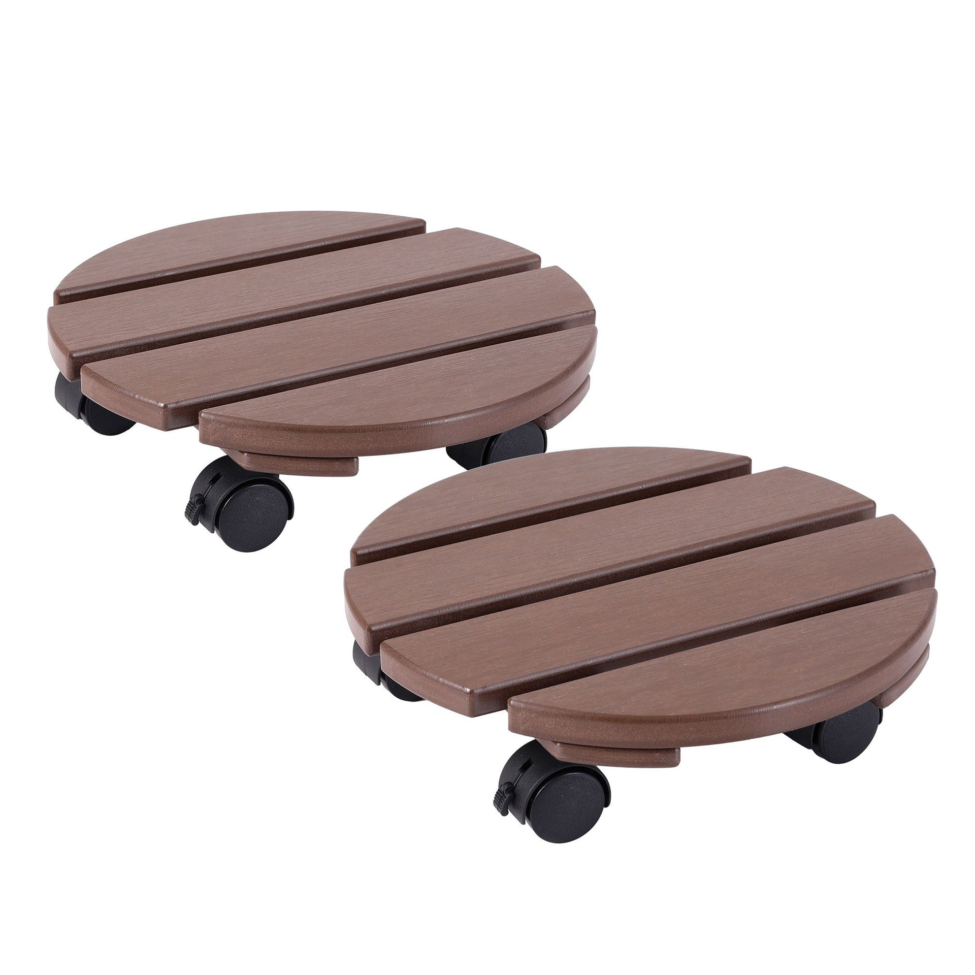 Gardeon 2PC Plant Carts HDPE Plant Caddy With Lockable Wheels Rolling Brown Gardeon