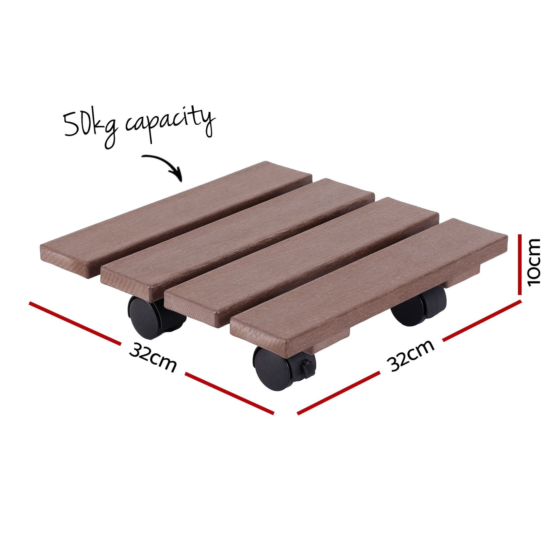 Gardeon 2PC Plant Carts HDPE Plant Caddy With Lockable Wheels Rolling Brown Gardeon