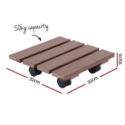 Gardeon 2PC Plant Carts HDPE Plant Caddy With Lockable Wheels Rolling Brown