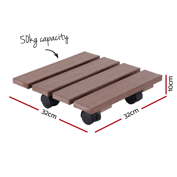 Gardeon 2PC Plant Carts HDPE Plant Caddy With Lockable Wheels Rolling Brown Gardeon