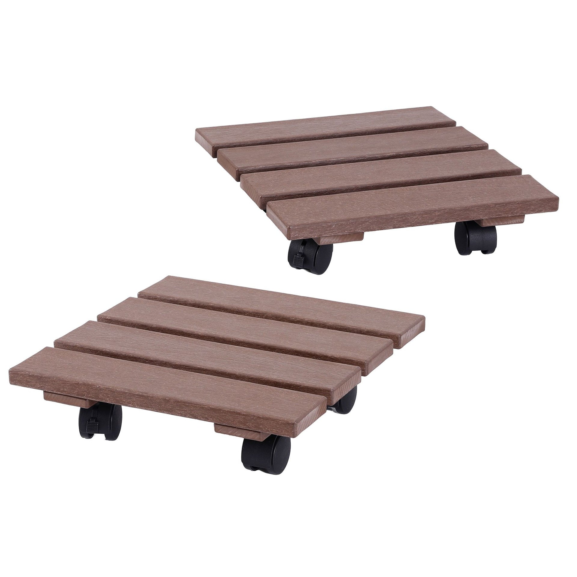 Gardeon 2PC Plant Carts HDPE Plant Caddy With Lockable Wheels Rolling Brown Gardeon