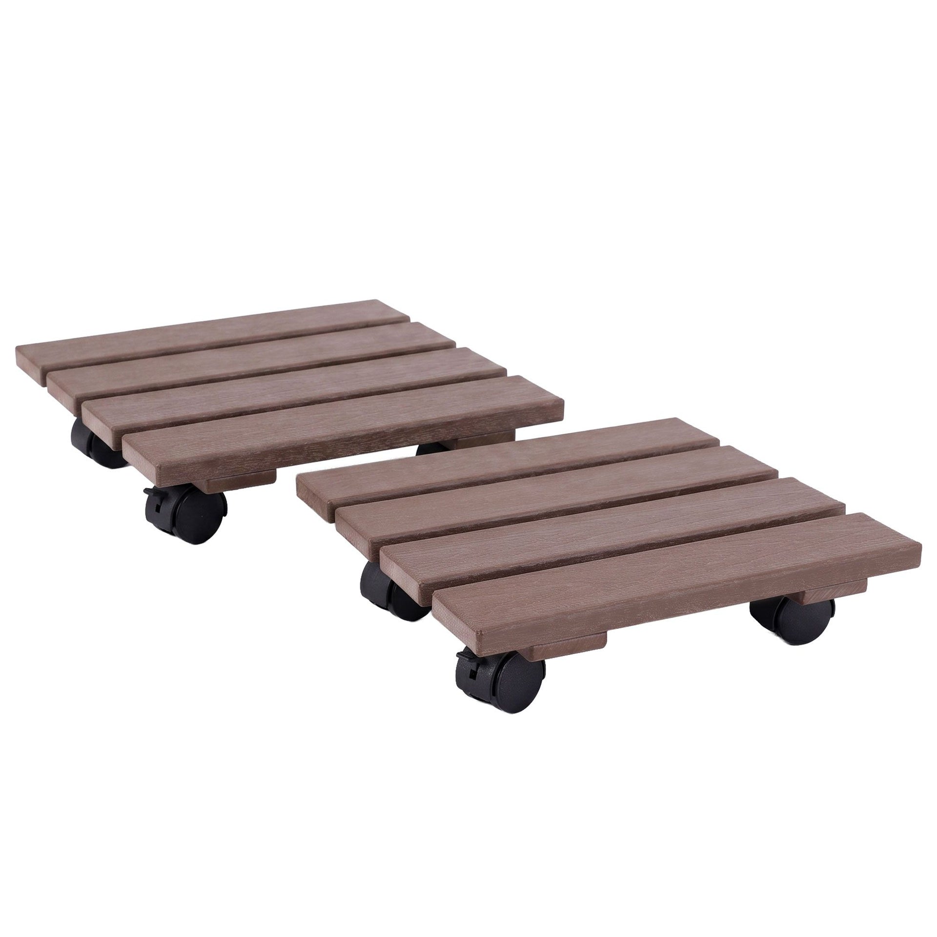 Gardeon 2PC Plant Carts HDPE Plant Caddy With Lockable Wheels Rolling Brown Gardeon