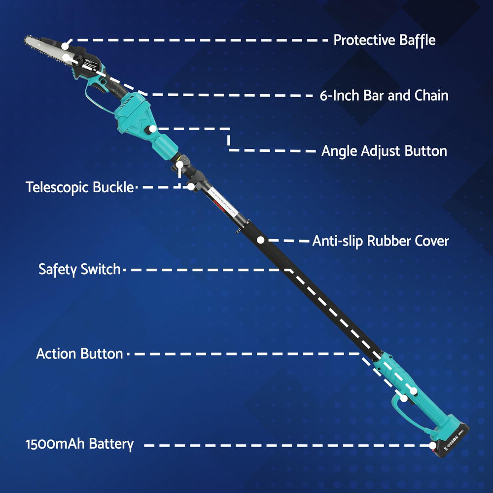 Giantz Telescopic Pole Chainsaw 6 Inch Cordless Tree Trimmer Kit 20V Battery Awezingly