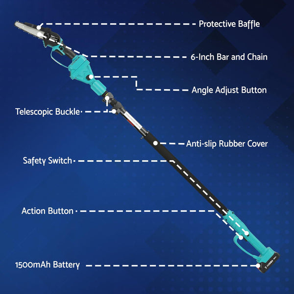 Giantz Telescopic Pole Chainsaw 6 Inch Cordless Tree Trimmer Kit 20V Battery Awezingly
