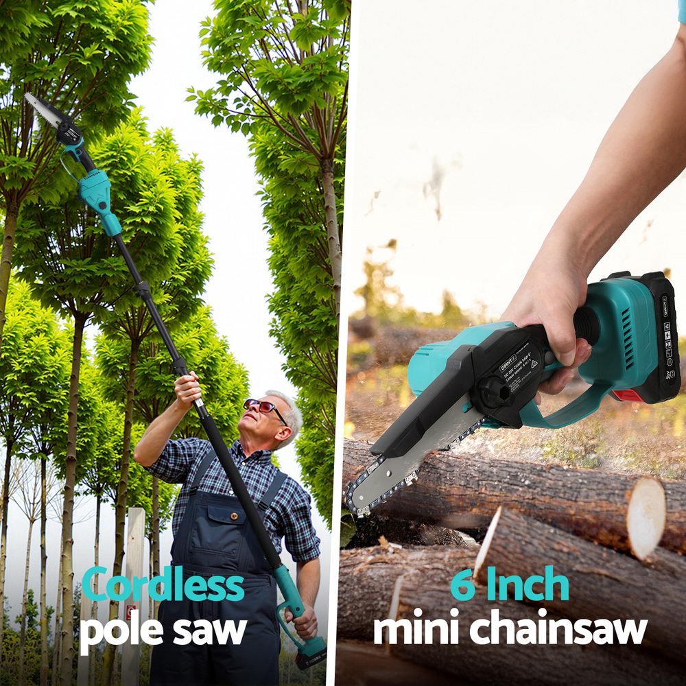 Giantz Telescopic Pole Chainsaw 6 Inch Cordless Tree Trimmer Kit 20V Battery Awezingly