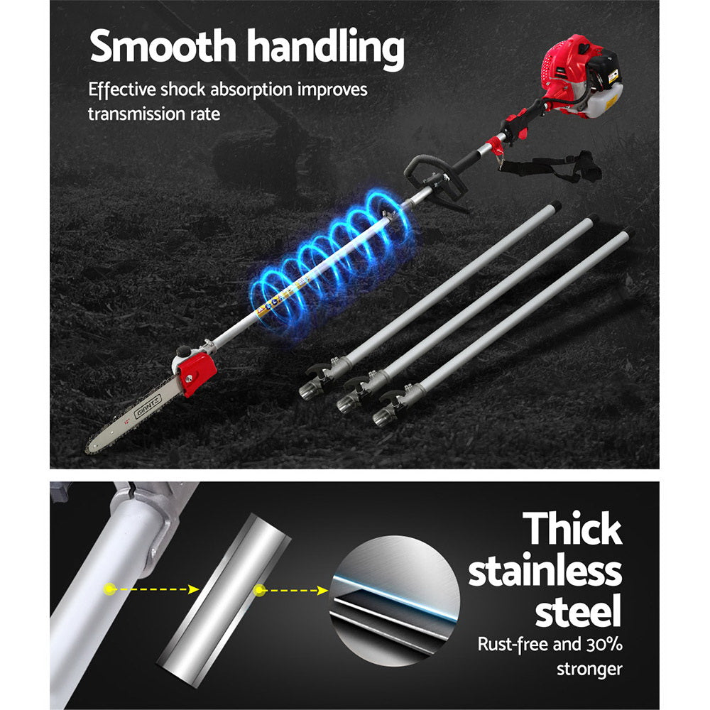 Giantz 62CC Pole Chainsaw Hedge Trimmer Brush Cutter Whipper 7-in-1 5.6m Red Awezingly