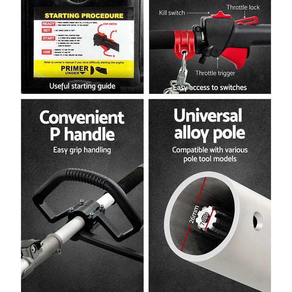 Giantz 62CC Pole Chainsaw Hedge Trimmer Brush Cutter Whipper 7-in-1 5.6m Red Awezingly