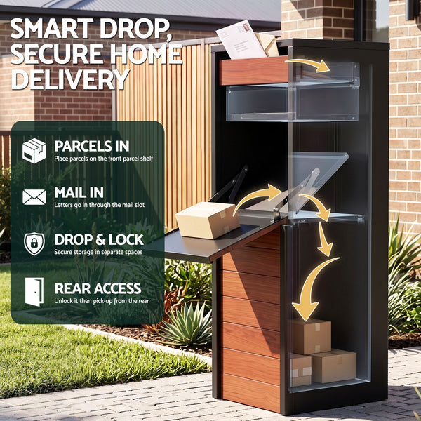 Gardeon Parcel Letterbox Drop Box Package Slot MailBox Walnut Awezingly