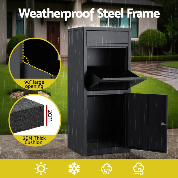 Gardeon Parcel Letterbox Drop Box Package Mailbox Black Gardeon