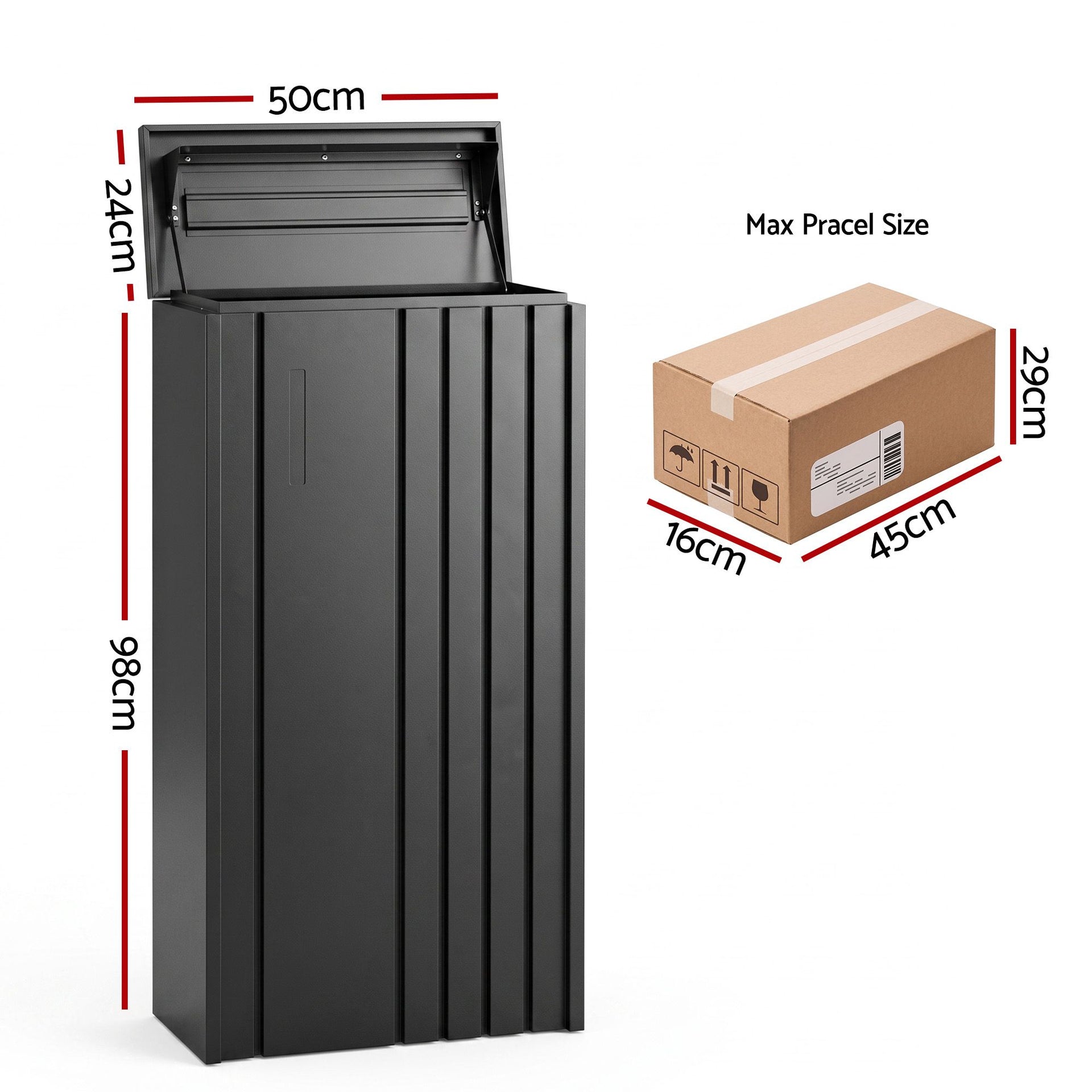 Gardeon Parcel Letterbox Drop Box Package Slot MailBox Black Awezingly