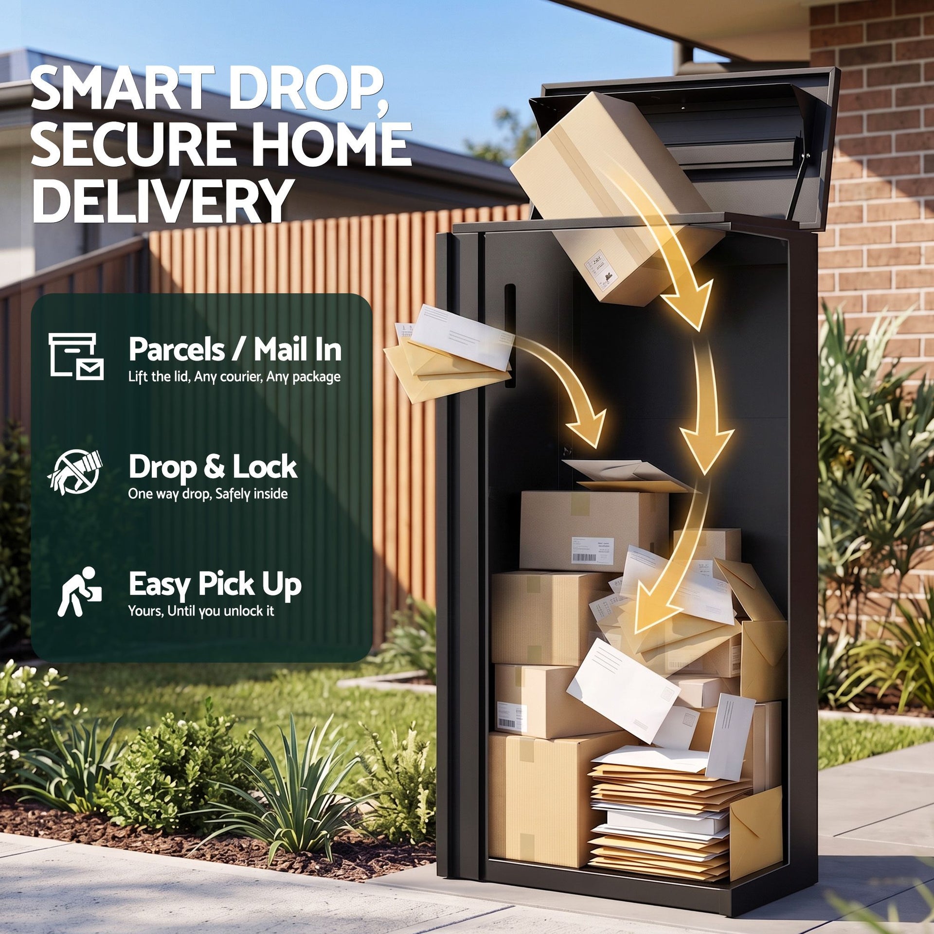 Gardeon Parcel Letterbox Drop Box Package Slot MailBox Black Awezingly