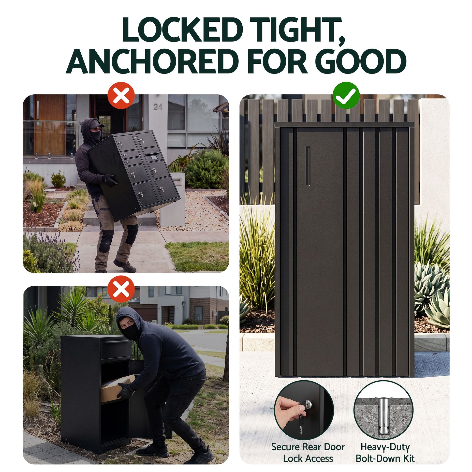 Gardeon Parcel Letterbox Drop Box Package Slot MailBox Black Awezingly