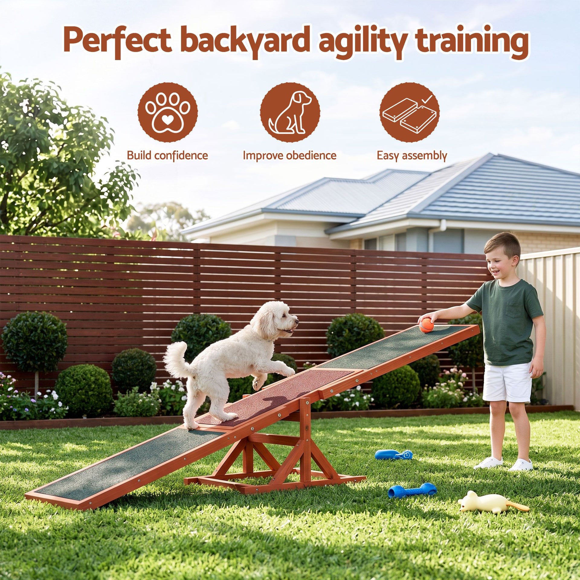 i.Pet Dog Agility Equipment Pet Seesaw Obedience Training Puppy Obstacle Outdoor Play 180cm Awezingly