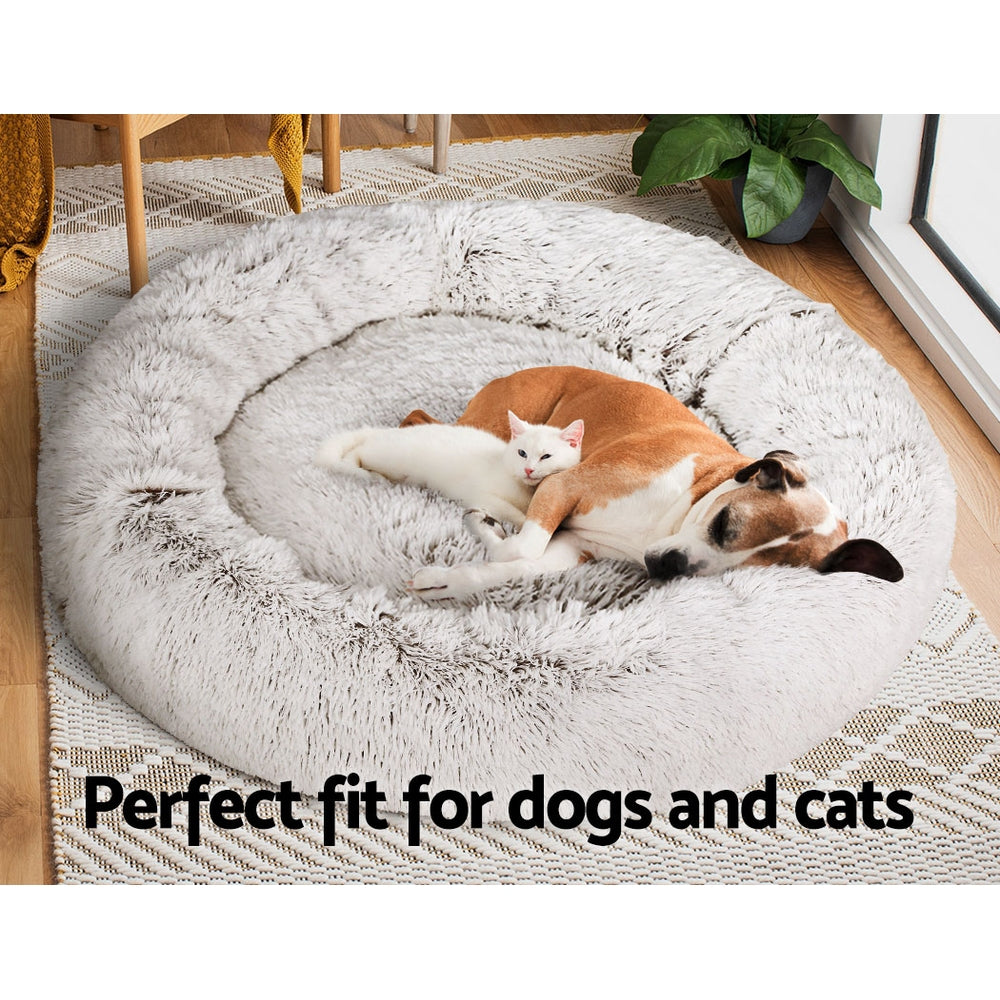 i.Pet Pet Bed Dog Cat 110cm Calming Extra Large Soft Plush White Brown i.Pet