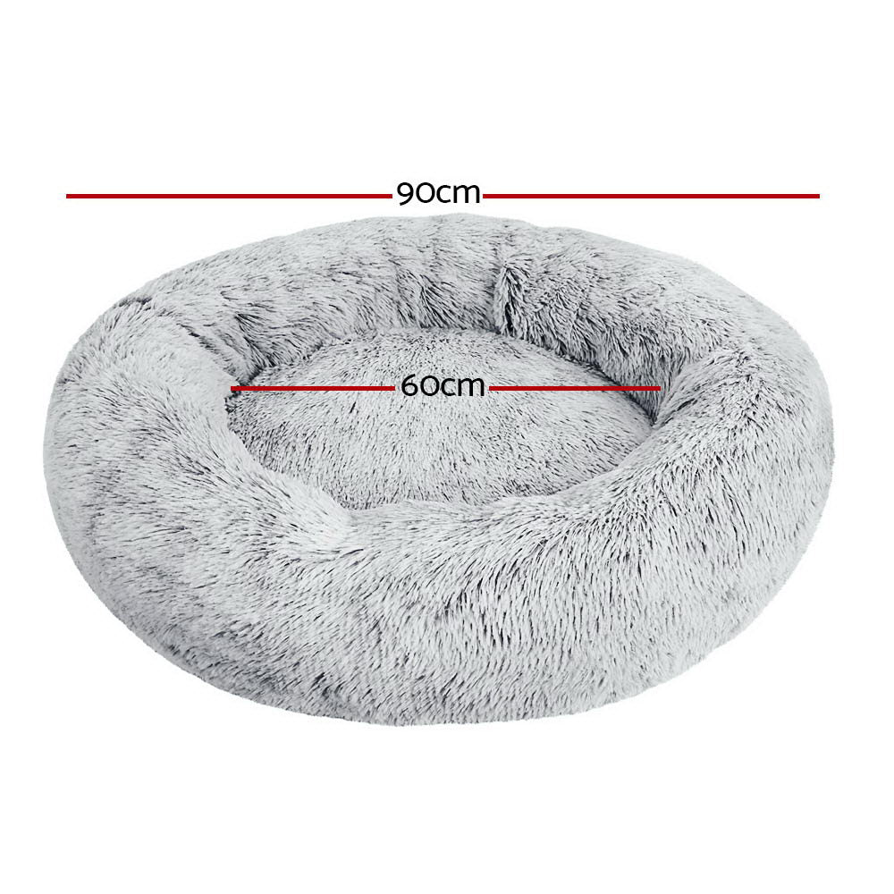 i.Pet Pet Bed Dog Cat 90cm Large Calming Soft Plush Light Charcoal i.Pet