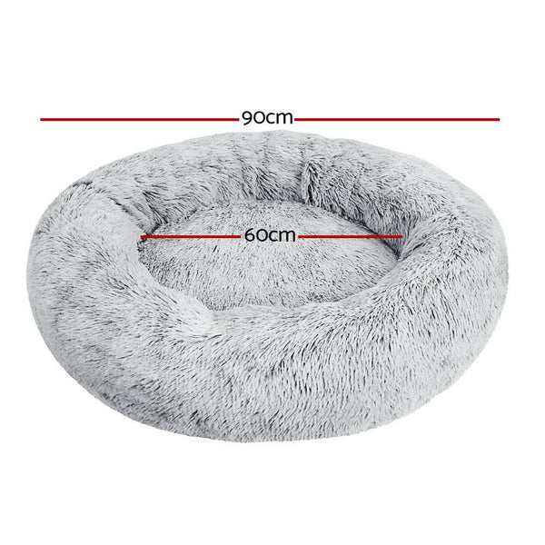 i.Pet Pet Bed Dog Cat 90cm Large Calming Soft Plush Light Charcoal i.Pet
