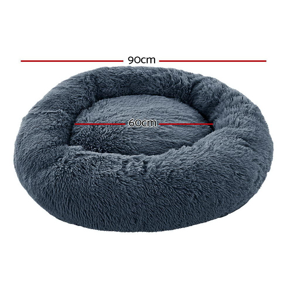 i.Pet Pet Bed Dog Cat 90cm Large Calming Soft Plush Bed Dark Grey i.Pet