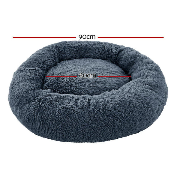 i.Pet Pet Bed Dog Cat 90cm Large Calming Soft Plush Bed Dark Grey i.Pet