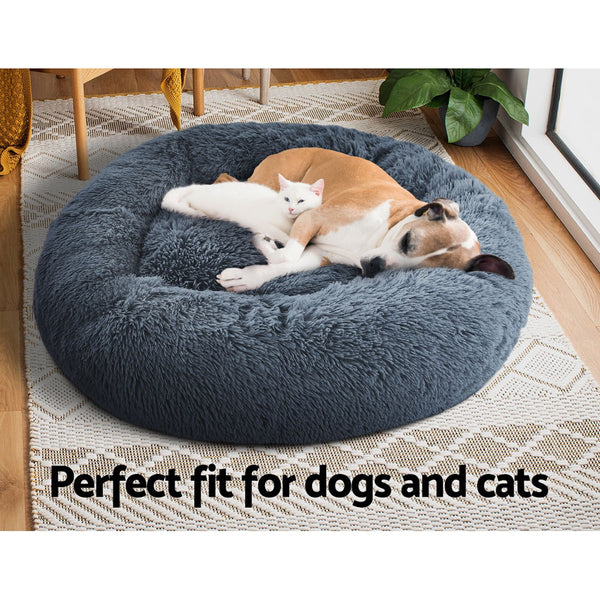 i.Pet Pet Bed Dog Cat 90cm Large Calming Soft Plush Bed Dark Grey i.Pet