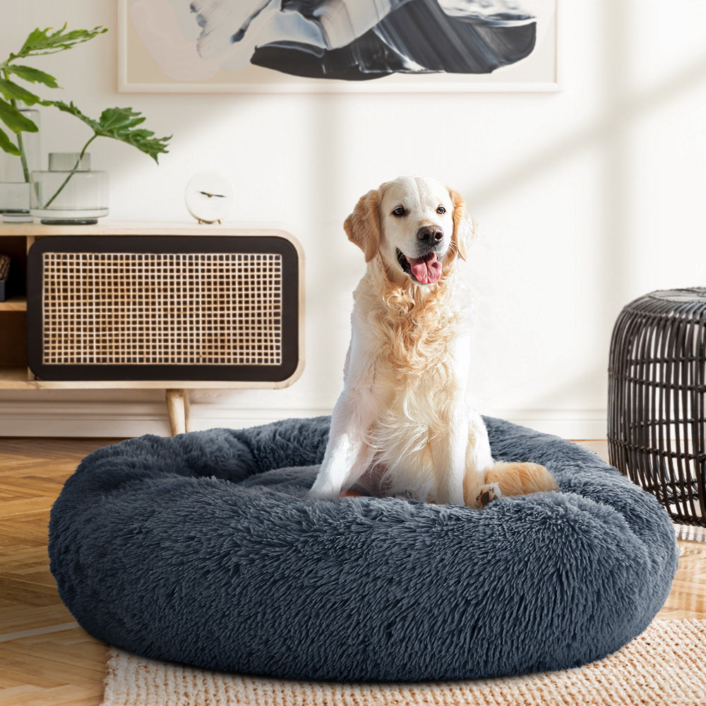i.Pet Pet Bed Dog Cat 90cm Large Calming Soft Plush Bed Dark Grey i.Pet