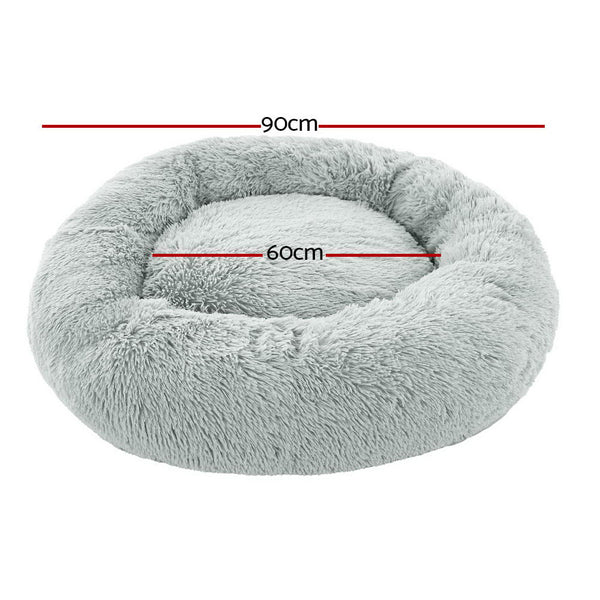 i.Pet Pet Bed Dog Cat 90cm Large Calming Soft Plush Light Grey i.Pet