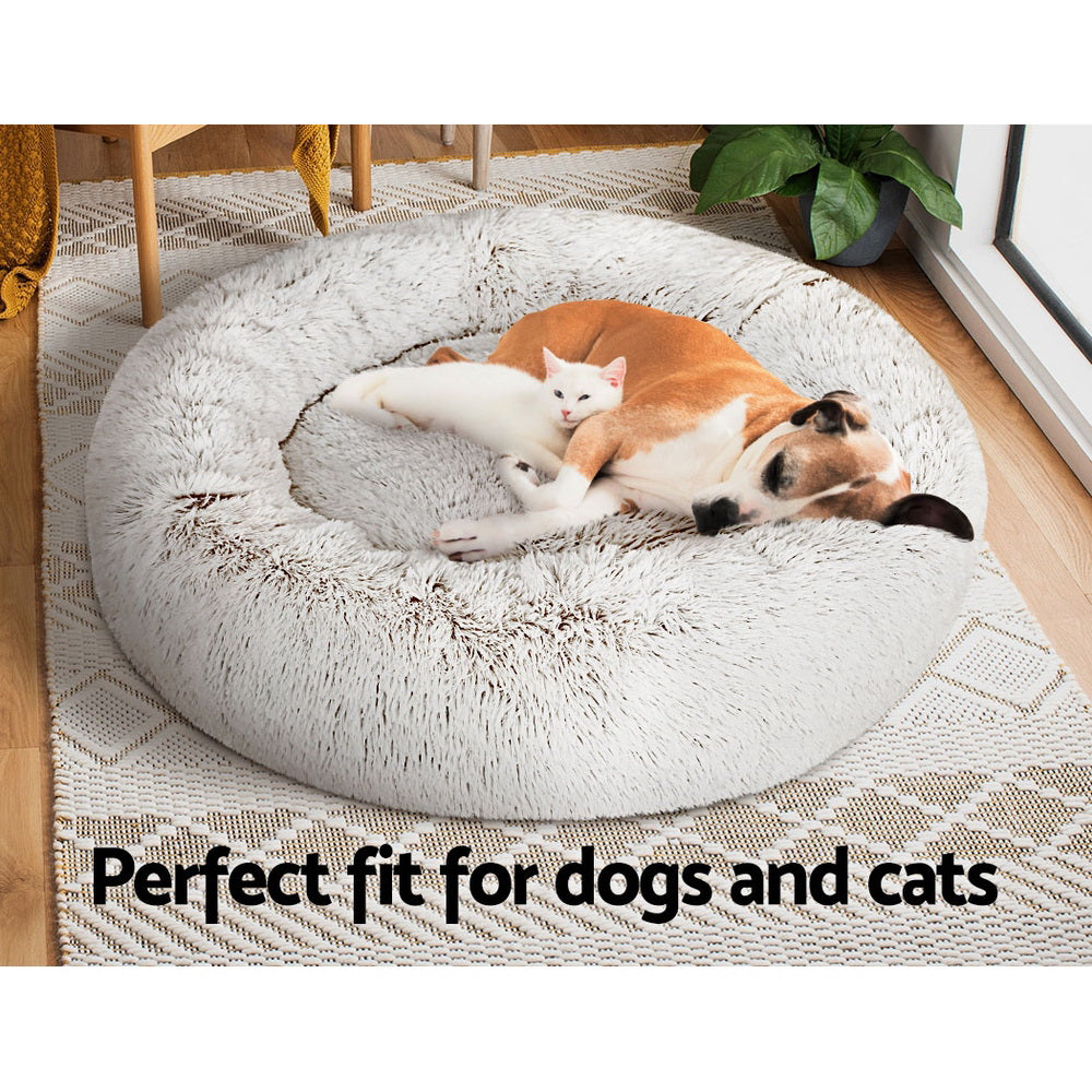 i.Pet Pet Bed Dog Cat 90cm Large Calming Soft Plush White Brown i.Pet