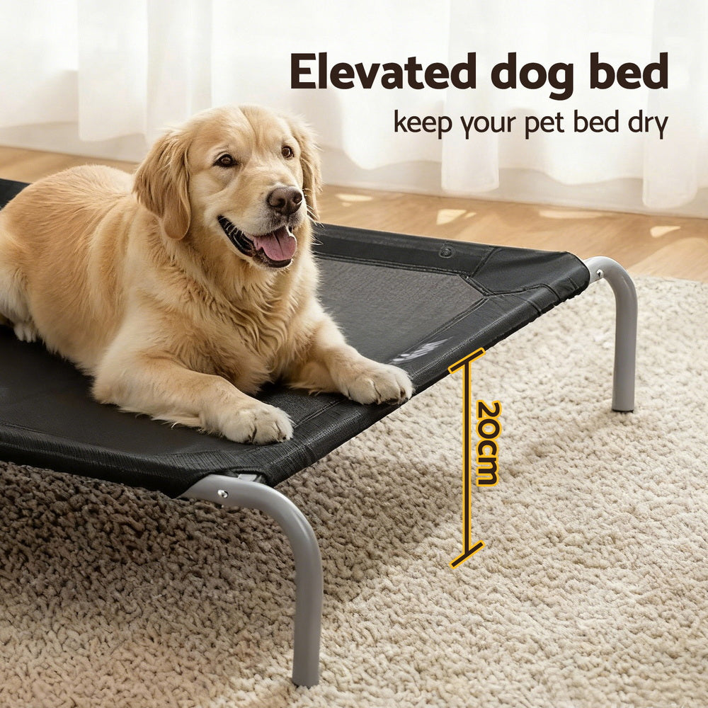 i.Pet Pet Dog Bed Elevated Trampoline Durable Raised Heavy Duty Large Dogs 90x137cm Black Awezingly