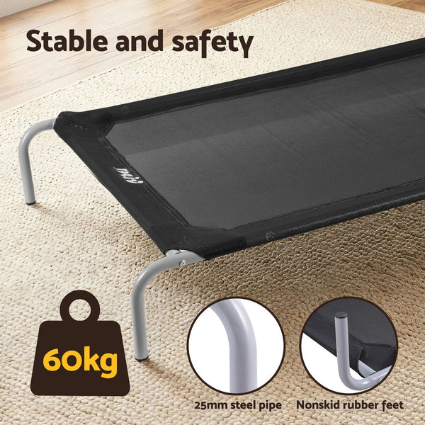 i.Pet Pet Dog Bed Elevated Trampoline Durable Raised Heavy Duty Large Dogs 90x137cm Black Awezingly