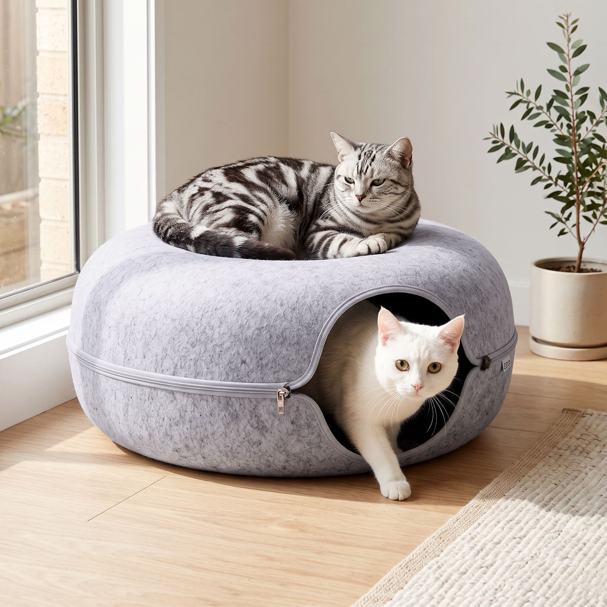 i.Pet Cat Bed with Tunnel 60x28CM Donut Felt Cave Hideaway Detachable Grey Awezingly
