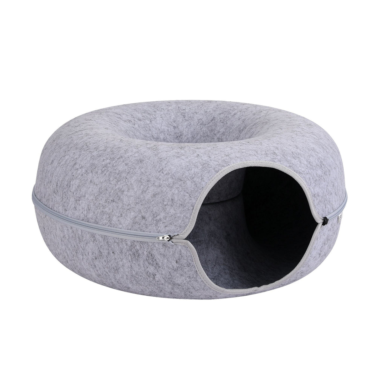 i.Pet Cat Bed with Tunnel 60x28CM Donut Felt Cave Hideaway Detachable Grey Awezingly