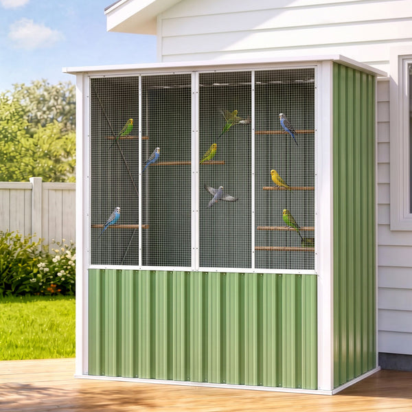 i.Pet Bird Cage Outdoor Aviary 180cm Walk In Access Galvanised Metal Green Awezingly