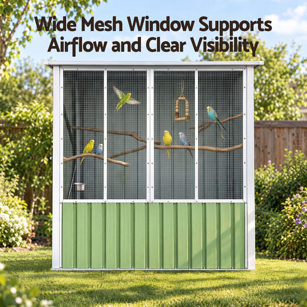 i.Pet Bird Cage Outdoor Aviary 180cm Walk In Access Galvanised Metal Green Awezingly