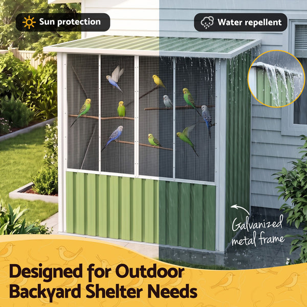 i.Pet Bird Cage Outdoor Aviary 180cm Walk In Access Galvanised Metal Green Awezingly