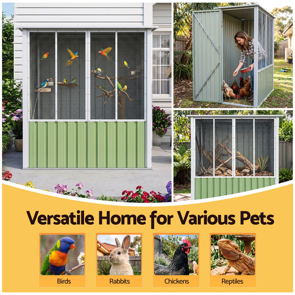 i.Pet Bird Cage Outdoor Aviary 180cm Walk In Access Galvanised Metal Green Awezingly