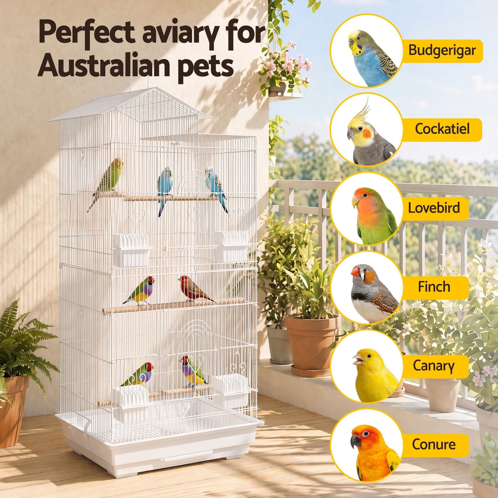 i.Pet 100cm Bird Cage Aviary Parrot Budgie White Awezingly