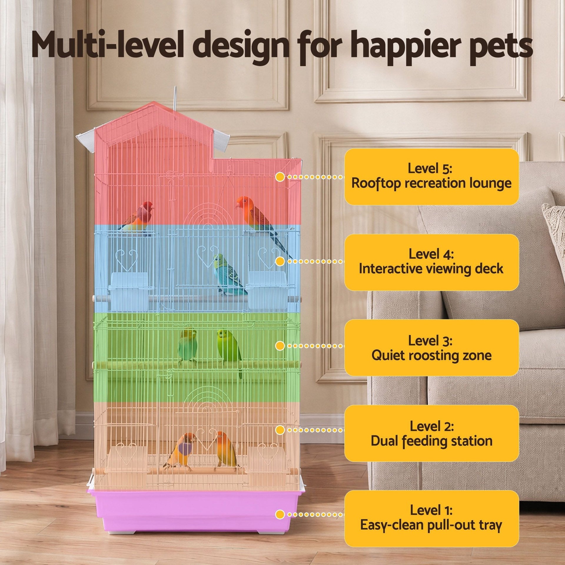i.Pet 100cm Bird Cage Aviary Parrot Budgie White Awezingly