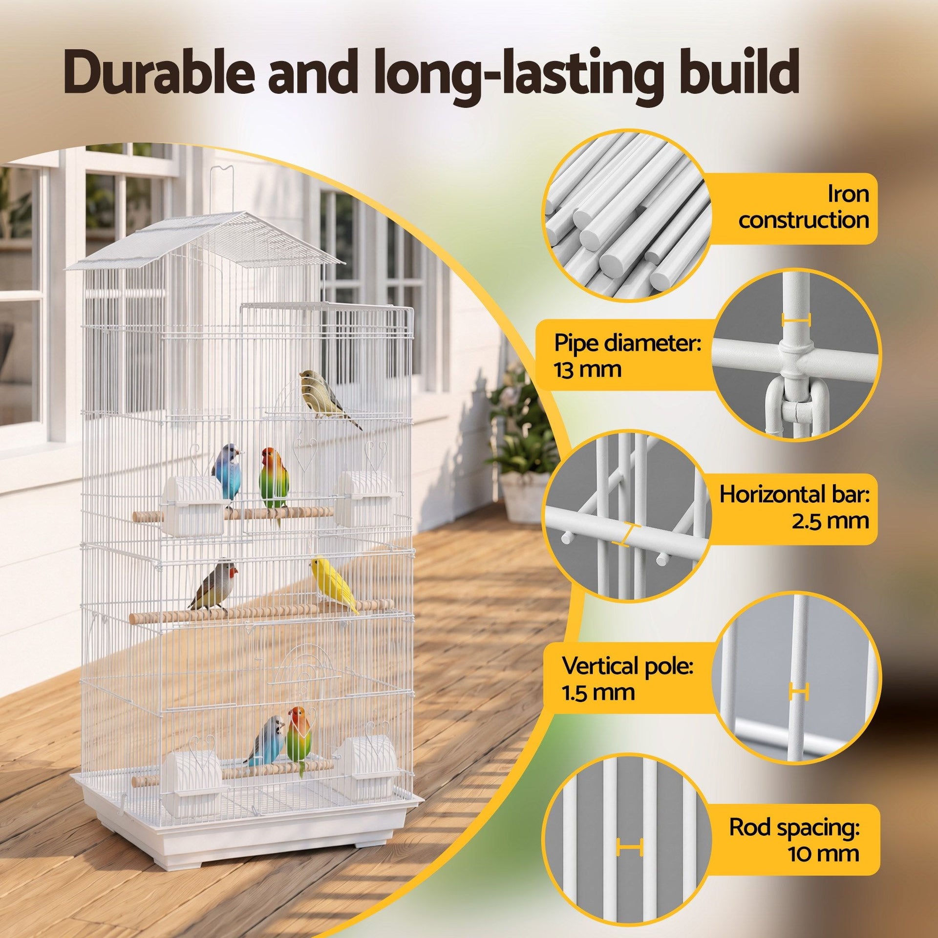 i.Pet 100cm Bird Cage Aviary Parrot Budgie White Awezingly