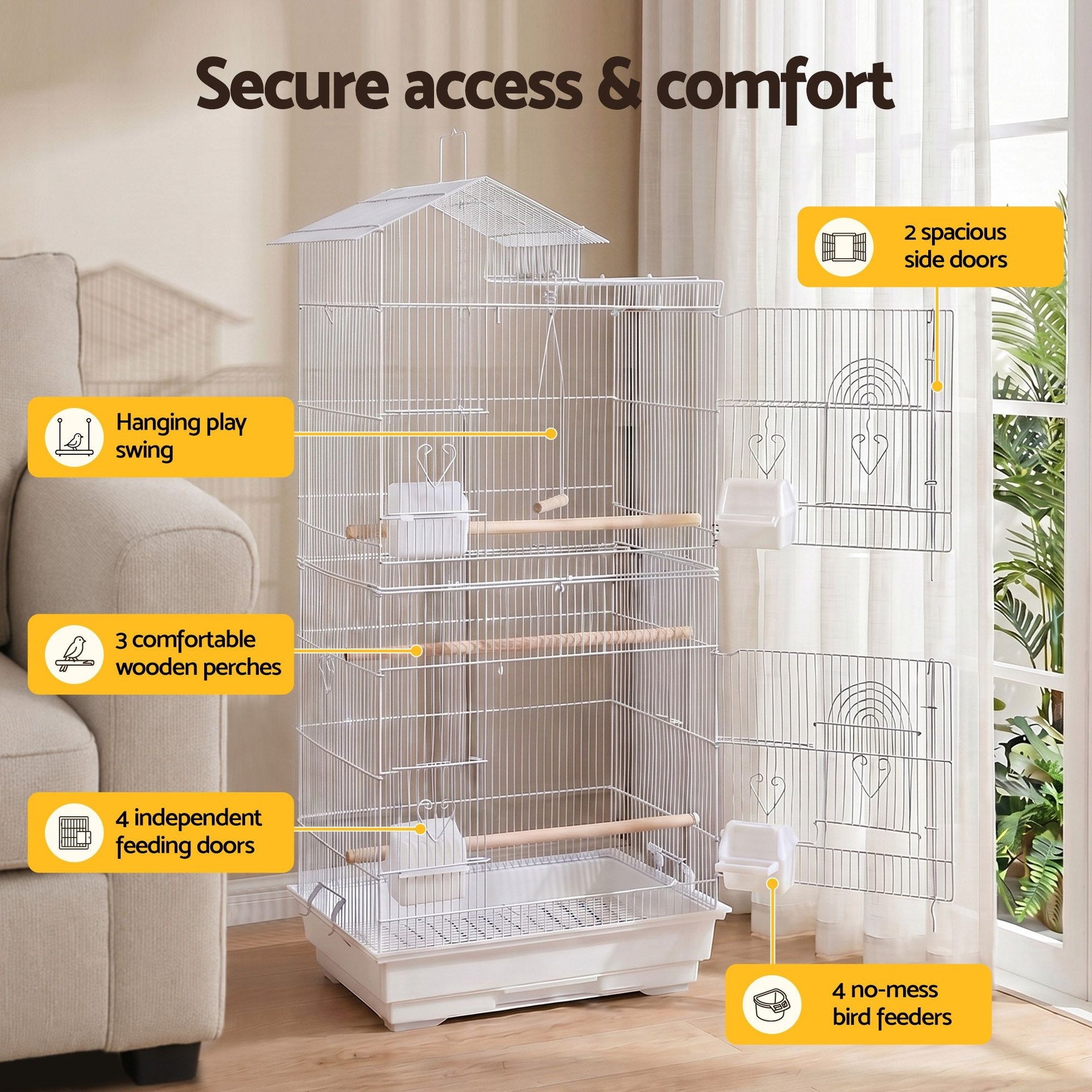 i.Pet 100cm Bird Cage Aviary Parrot Budgie White Awezingly