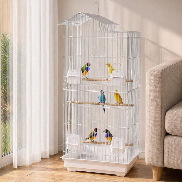 i.Pet 100cm Bird Cage Aviary Parrot Budgie White Awezingly
