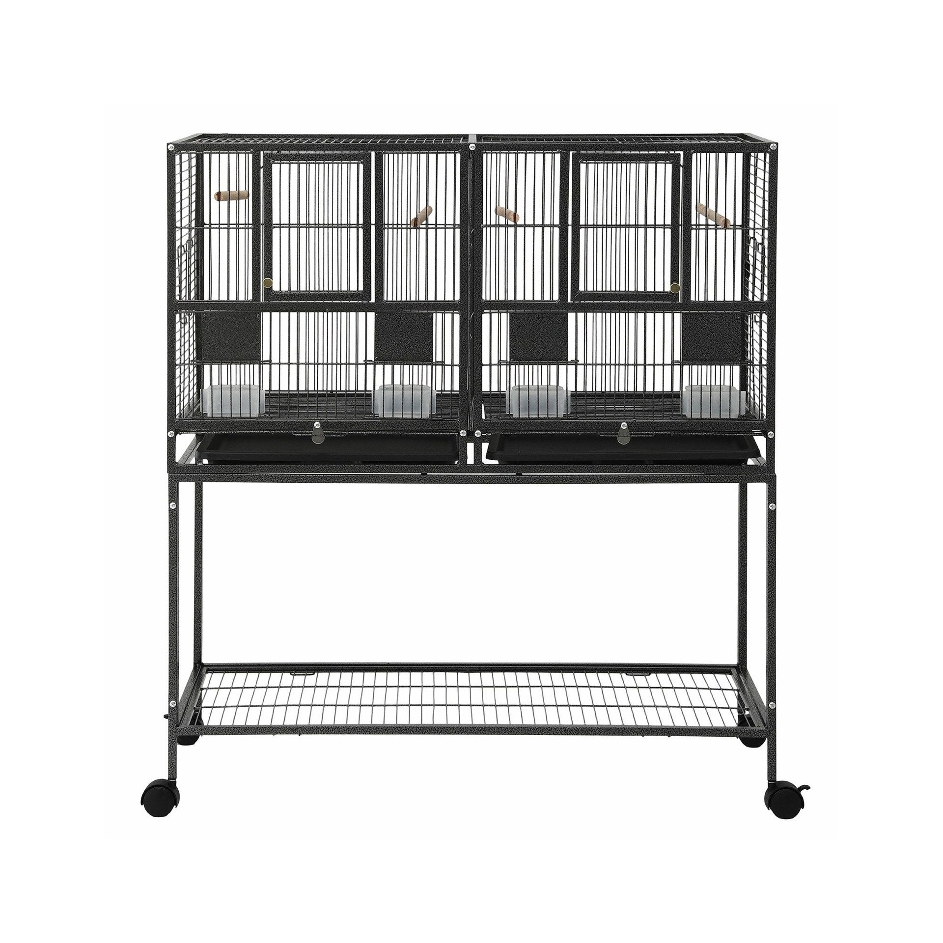 i.Pet 106cm 2-in-1 Bird Cage Aviary with Divider Parrot Budgie Wheels Black Awezingly