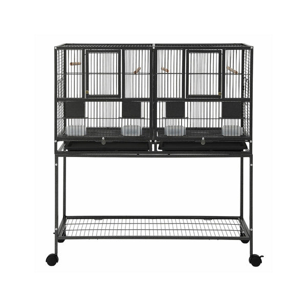 i.Pet 106cm 2-in-1 Bird Cage Aviary with Divider Parrot Budgie Wheels Black Awezingly