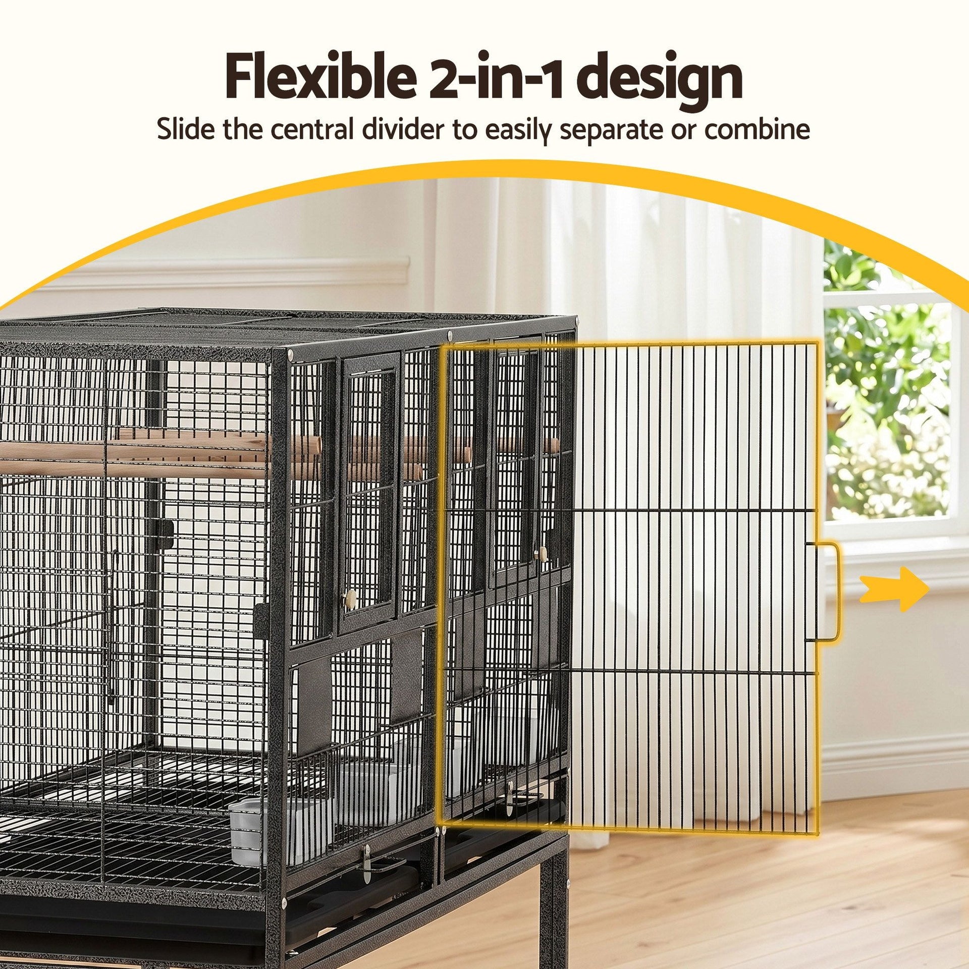 i.Pet 106cm 2-in-1 Bird Cage Aviary with Divider Parrot Budgie Wheels Black Awezingly