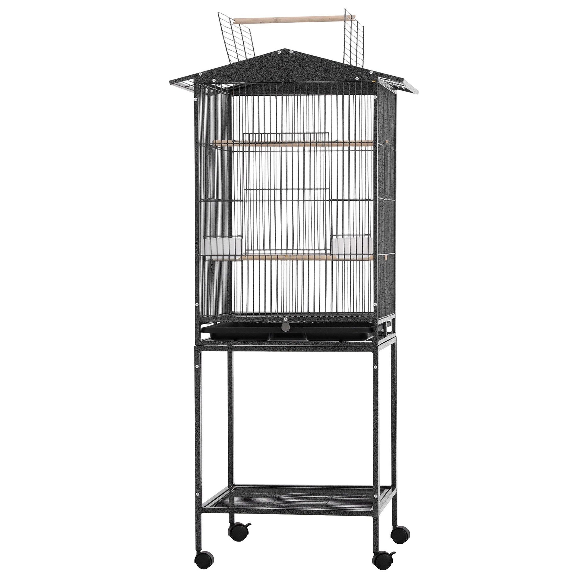 i.Pet 136cm Bird Cage Aviary Open Top Parrot Budgie Stand Wheels Black Awezingly
