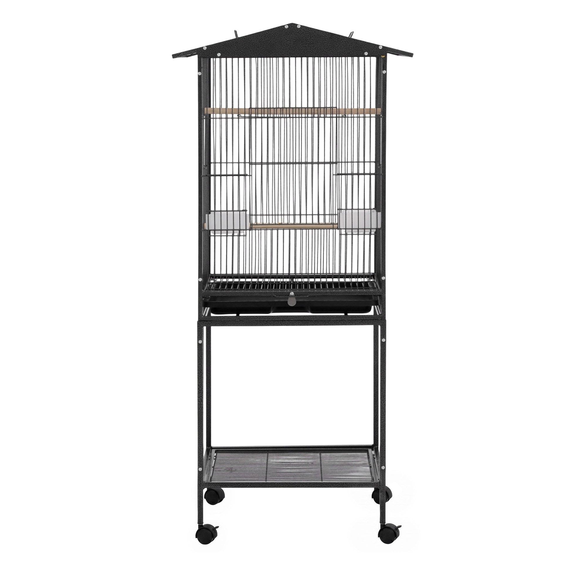 i.Pet 136cm Bird Cage Aviary Open Top Parrot Budgie Stand Wheels Black Awezingly
