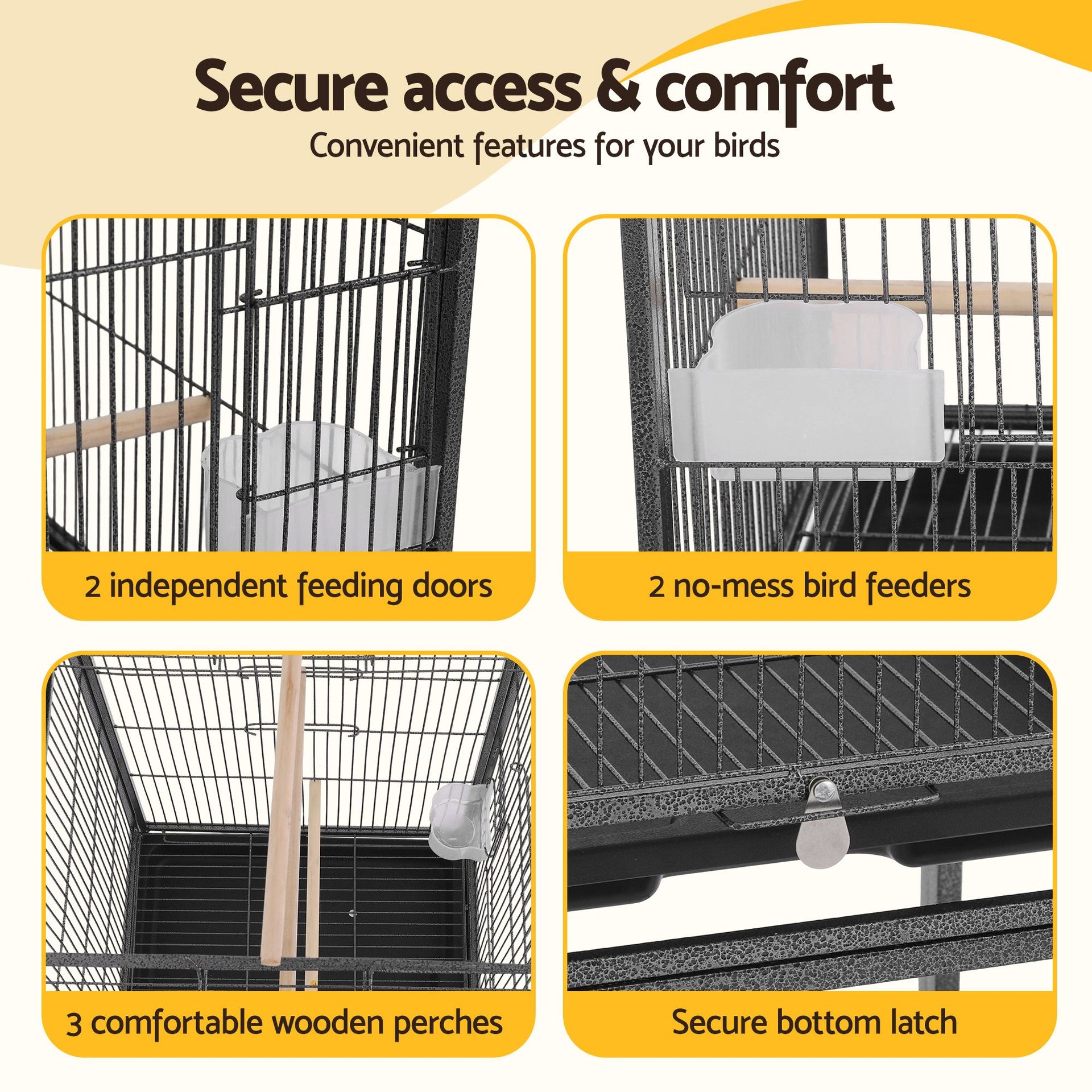 i.Pet 136cm Bird Cage Aviary Open Top Parrot Budgie Stand Wheels Black Awezingly