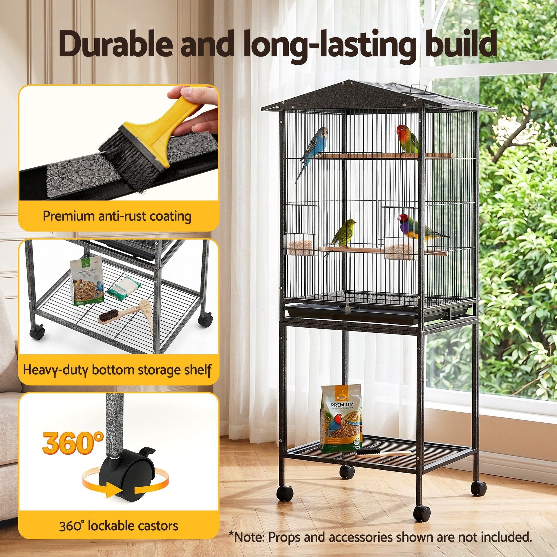 i.Pet 136cm Bird Cage Aviary Open Top Parrot Budgie Stand Wheels Black Awezingly