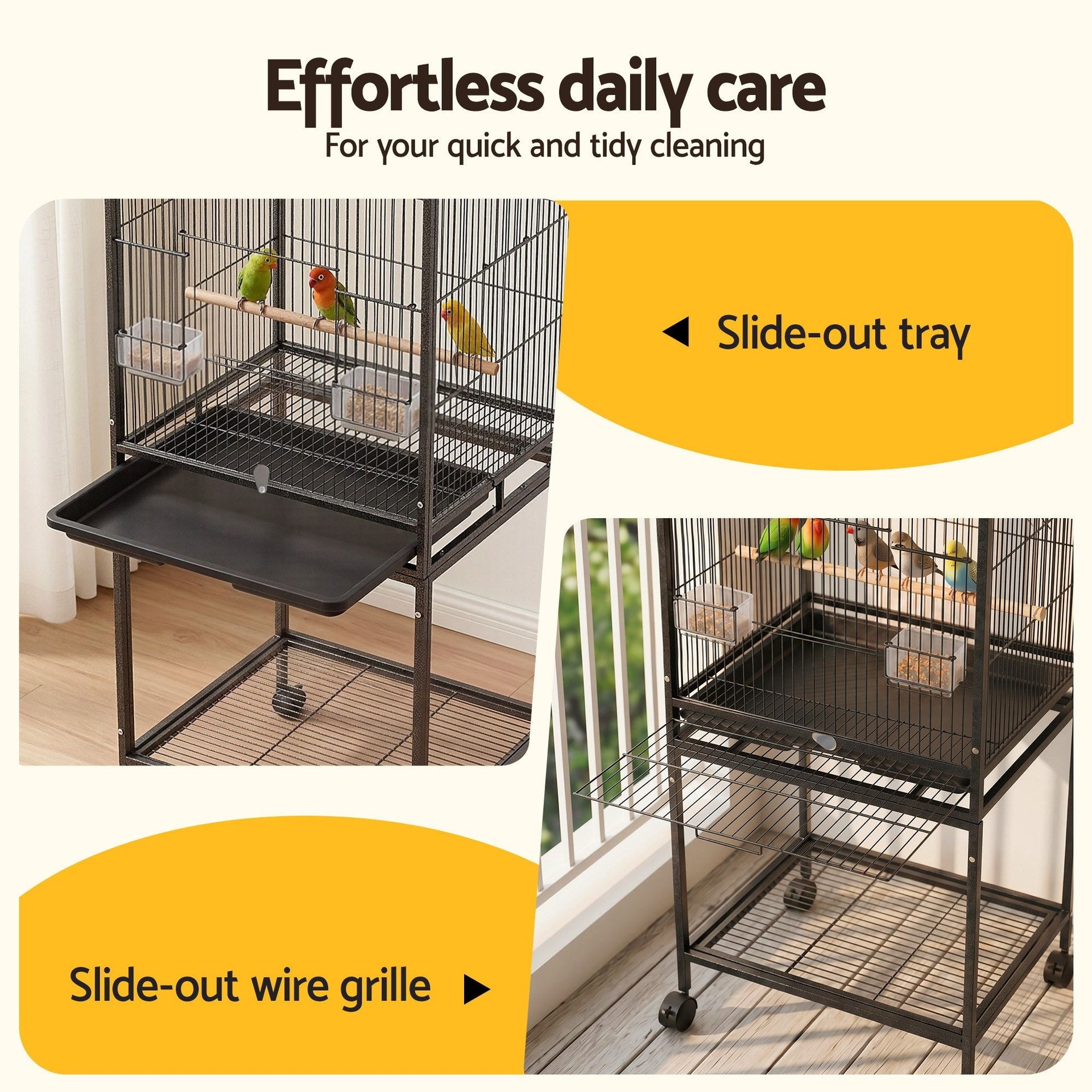 i.Pet 136cm Bird Cage Aviary Open Top Parrot Budgie Stand Wheels Black Awezingly