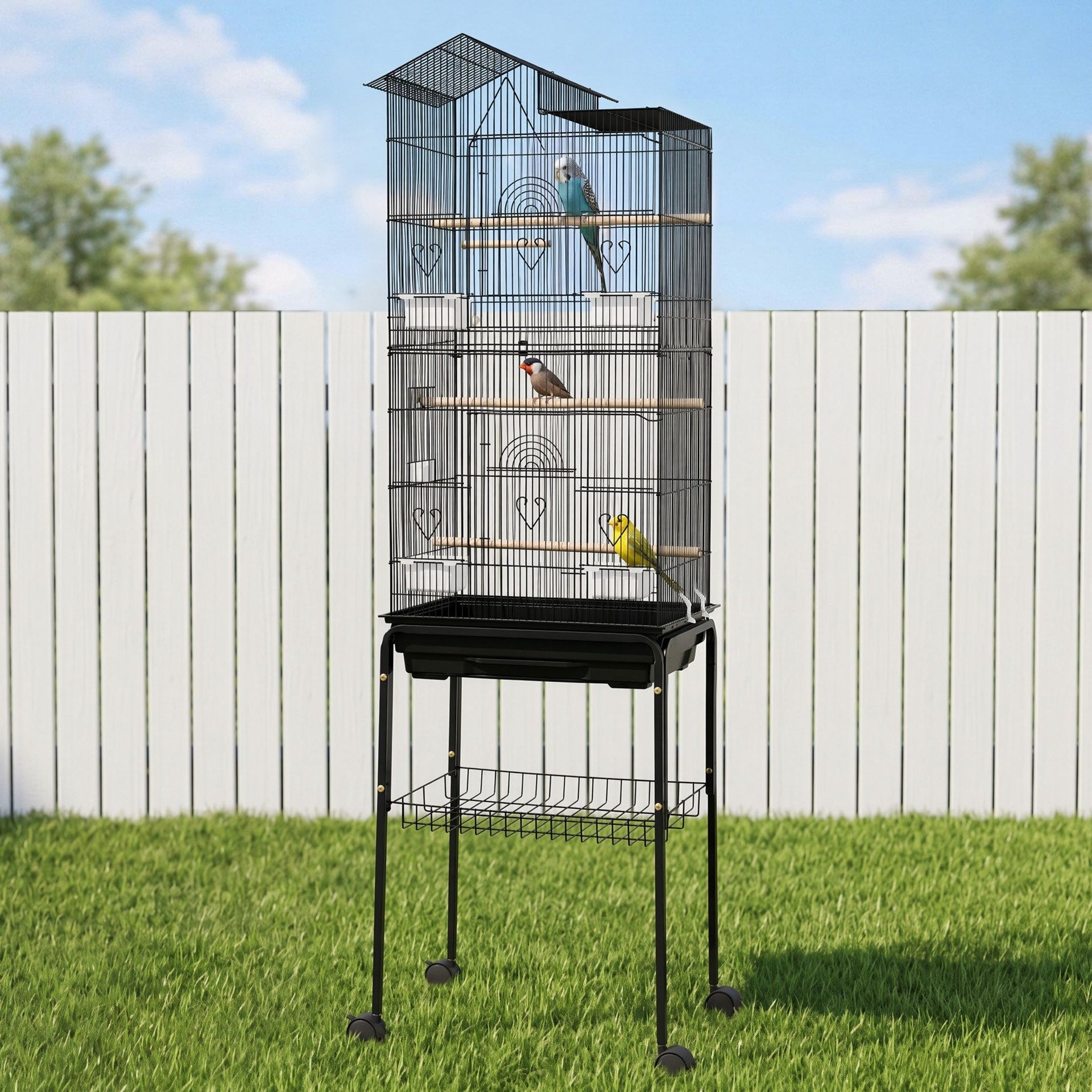 i.Pet 158cm Bird Cage Aviary Parrot Budgie Stand Wheels Black Awezingly
